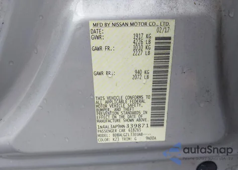 2017 Nissan Altima 2.5 S z USA, uszkodzony, nr VIN 1N4AL3AP9HN339871